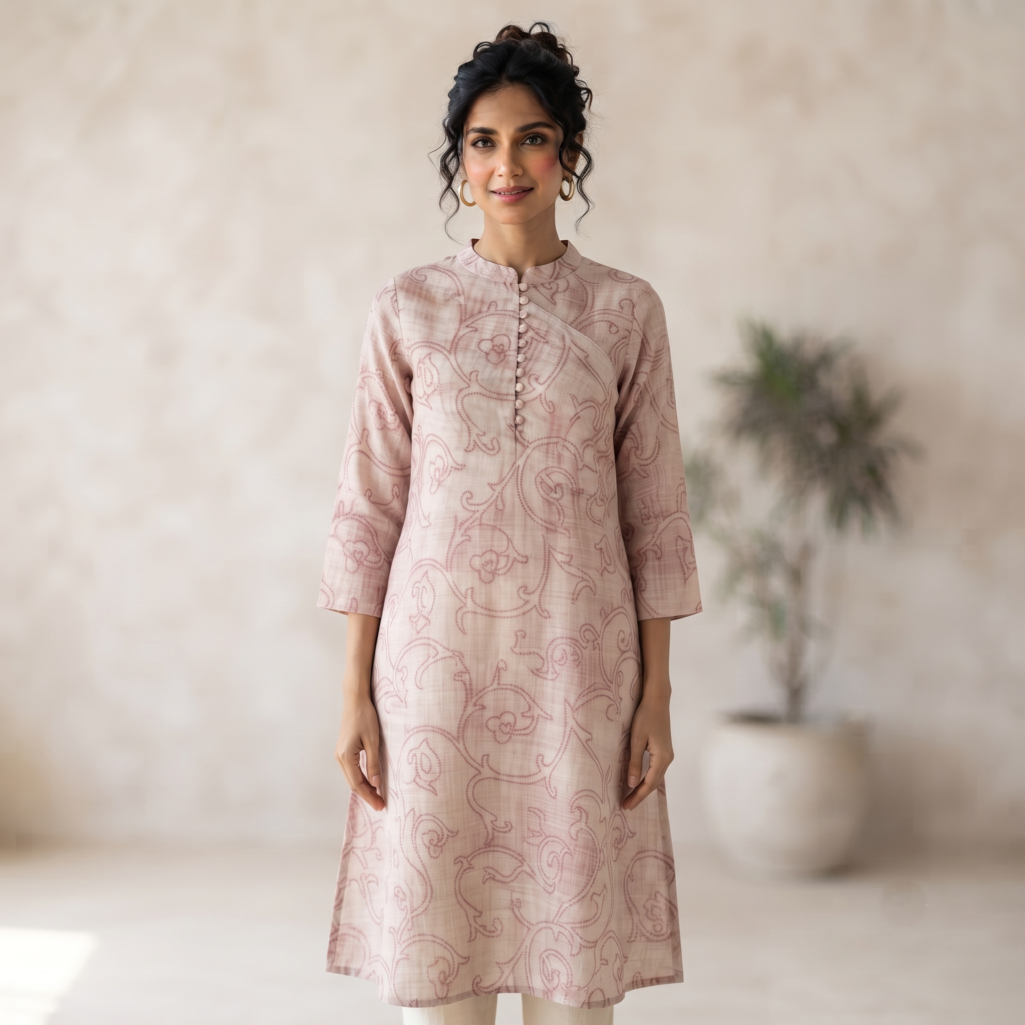 Textured Pure Linen With Self Embroidery